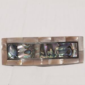 VTG Abalone Shell Iridescent Barrette Hair Clip Alpaca Mexico Mother Of Pearl